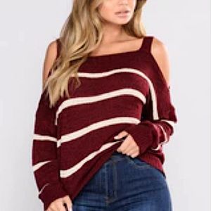 Fashion Nova Talk To The Cold Shoulder Sweater - Burgundy S/M